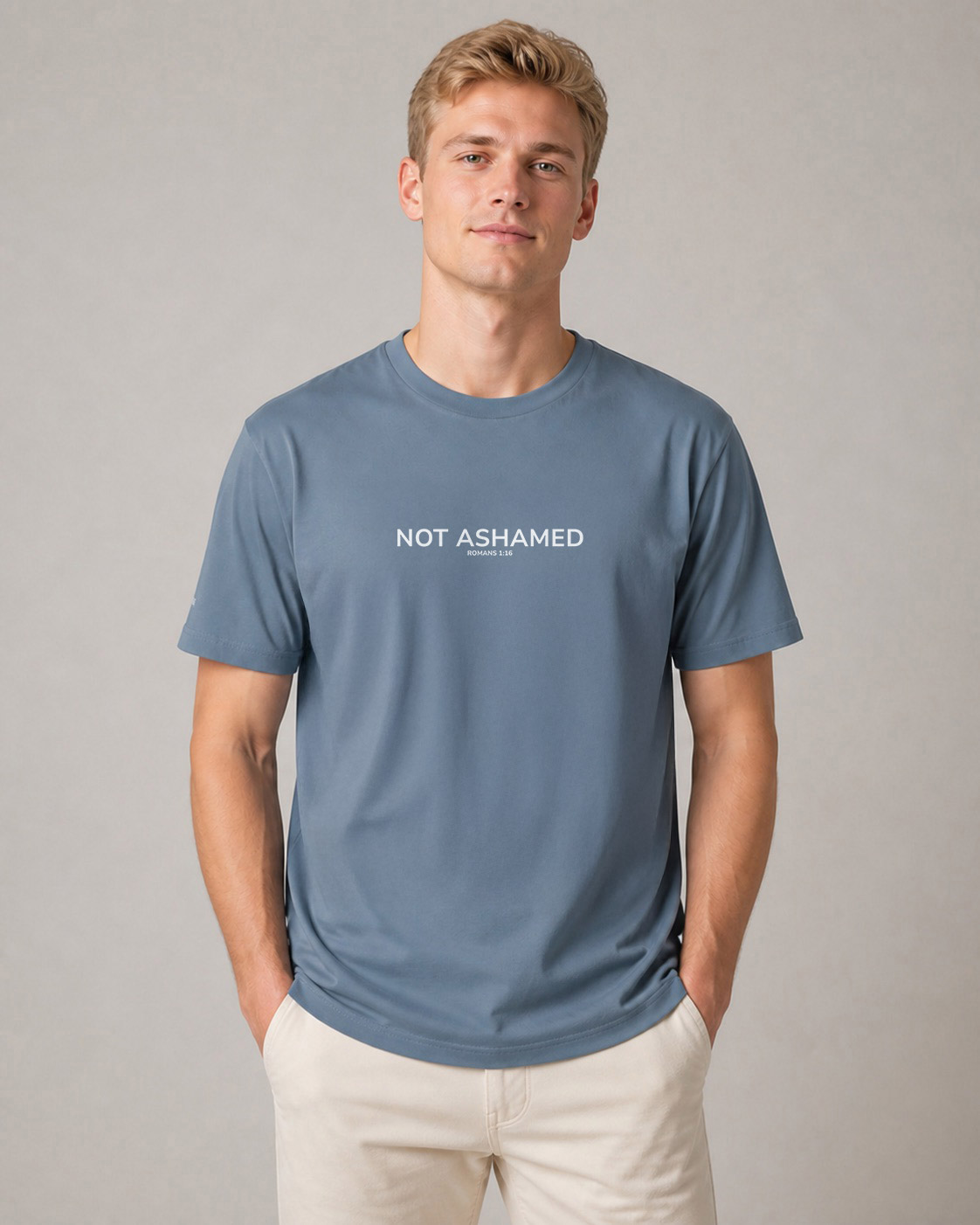 Model wearing the Not Ashamed T‑Shirt