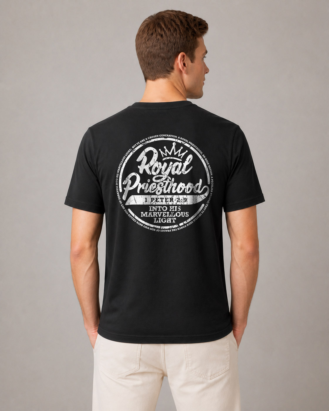 Model wearing the Royal Priesthood T‑Shirt