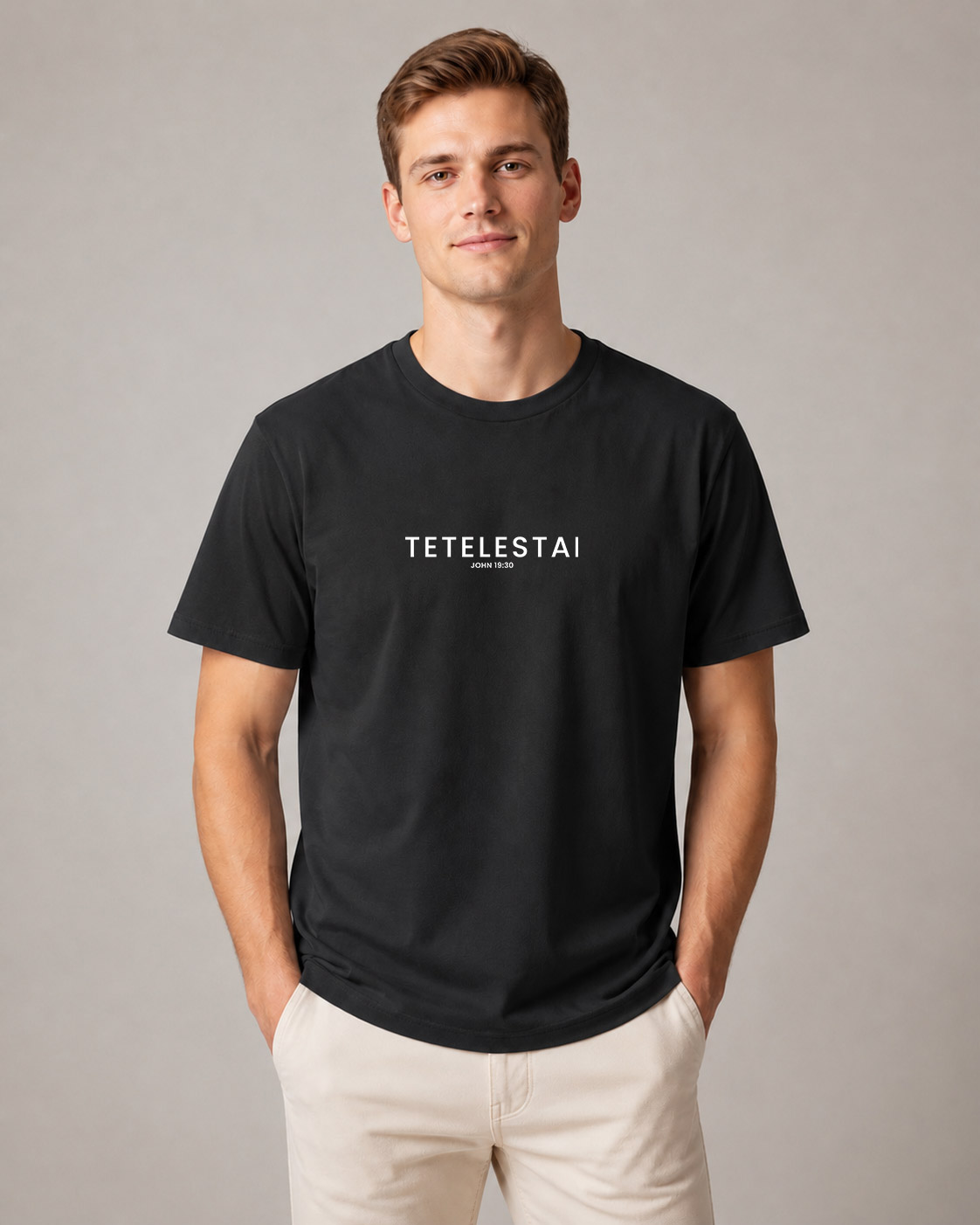 Model wearing the Tetelestai T‑Shirt